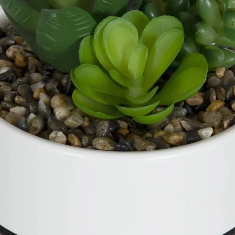 Mainstays 6.5" Artificial Mixed Succulents in White Ceramic Planter with Black Metal Stand gordeo