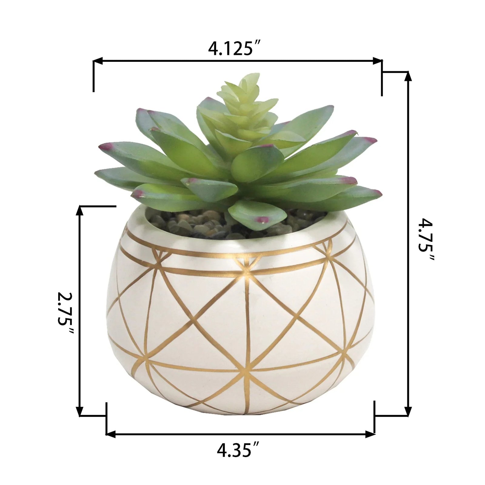 Mainstays 4" Tabletop Artificial Succulent in Geometric Print Ceramic Pot, White gordeo