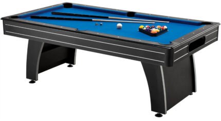 Fat Cat by GLD PRODUCTS Tucson 7’ Pool Table with Automatic Ball Return, Electric Blue Playing Surface & Included Billiard Accessories to Play Out of The Boxington 9 ft. Allendale Collection Shuffleboard Table gordeo