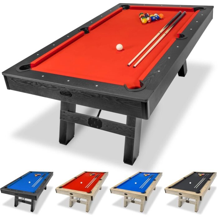 GoSports 7 ft Pool Table with Wood Finish - Modern Billiards Table with 2 Cue Sticks, Balls, Rack, Felt Brush and Chalk - Choose Your Style gordeo