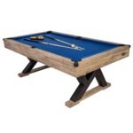 American Legend Kirkwood 84” Billiard Table with Rustic Blond Finish, K-Shaped Legs and Royal Blue Cloth gordeo