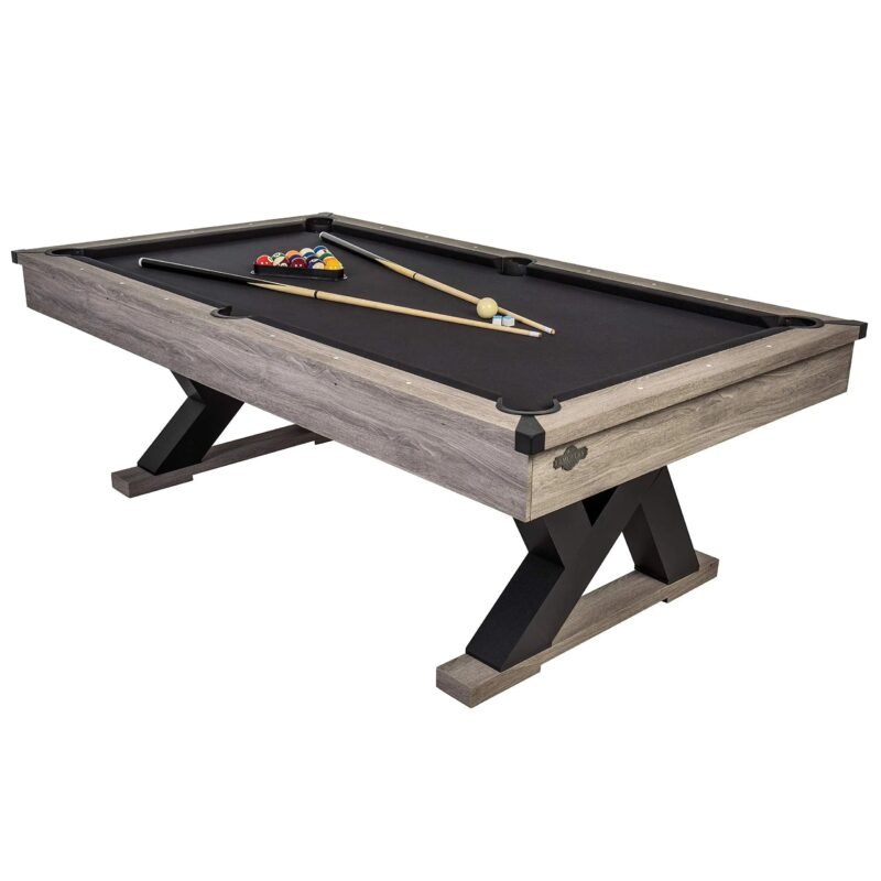 American Legend Kirkwood 90” Billiard Table with Rustic Finish, K-Shaped Legs and Black Cloth, Brown gordeo