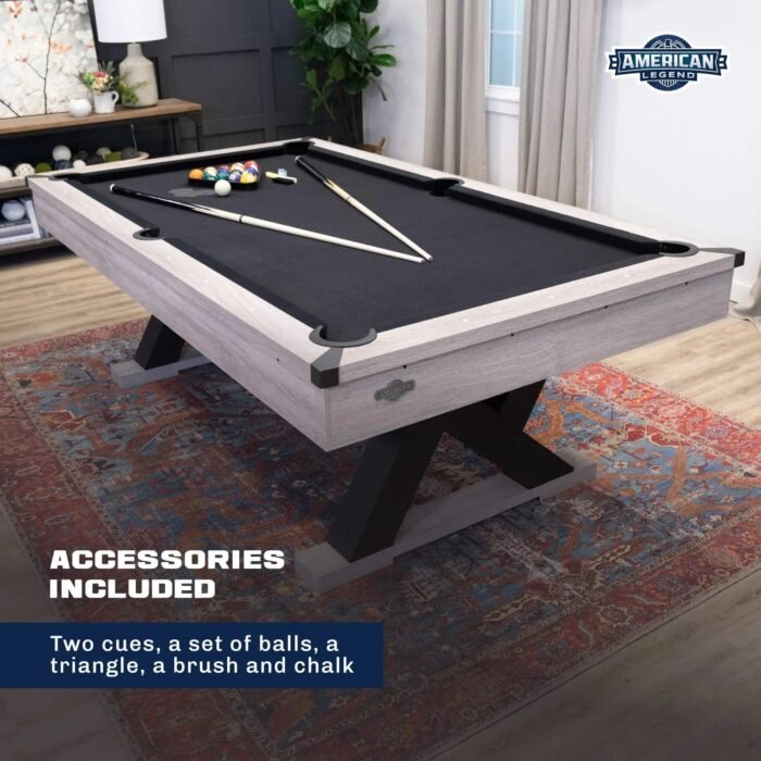 American Legend Kirkwood 90” Billiard Table with Rustic Finish, K-Shaped Legs and Black Cloth, Brown gordeo