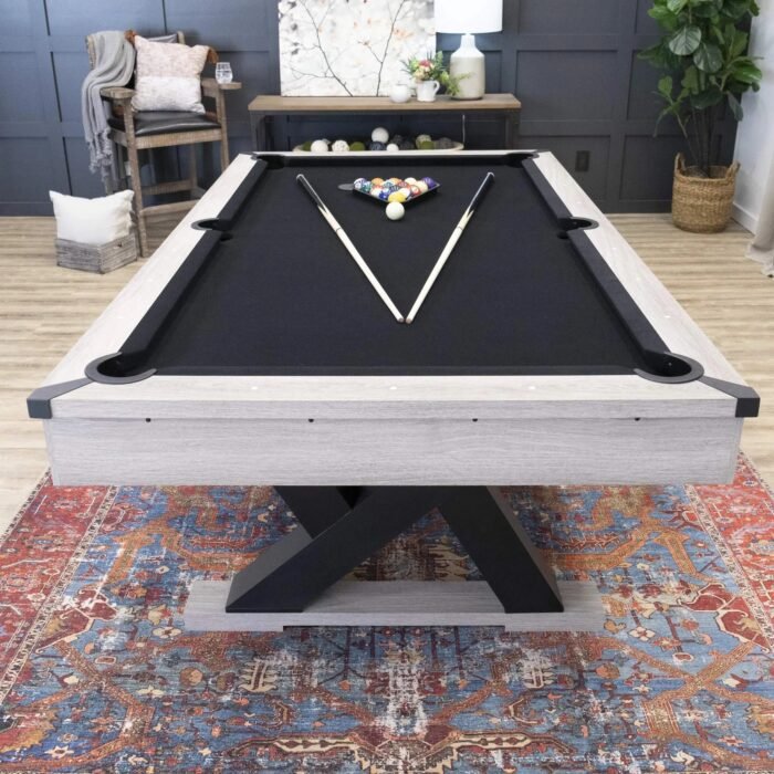 American Legend Kirkwood 90” Billiard Table with Rustic Finish, K-Shaped Legs and Black Cloth, Brown gordeo