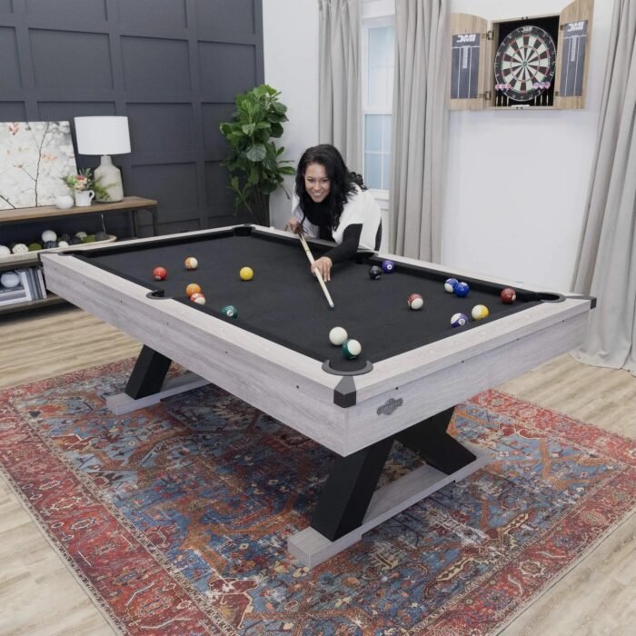 American Legend Kirkwood 90” Billiard Table with Rustic Finish, K-Shaped Legs and Black Cloth, Brown gordeo