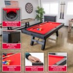 GoSports 7 ft Pool Table with Wood Finish - Modern Billiards Table with 2 Cue Sticks, Balls, Rack, Felt Brush and Chalk - Choose Your Style gordeo