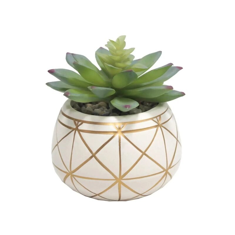 Mainstays 4" Tabletop Artificial Succulent in Geometric Print Ceramic Pot, White gordeo